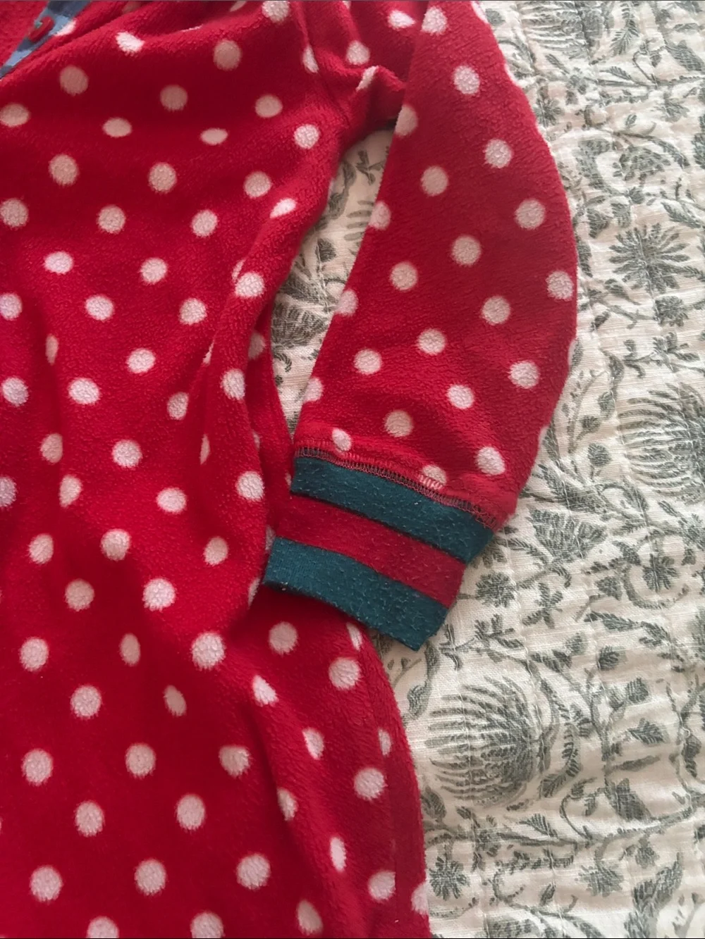 Matilda Jane Red and White Polka Dot Hooded Fleece with Blue Trim